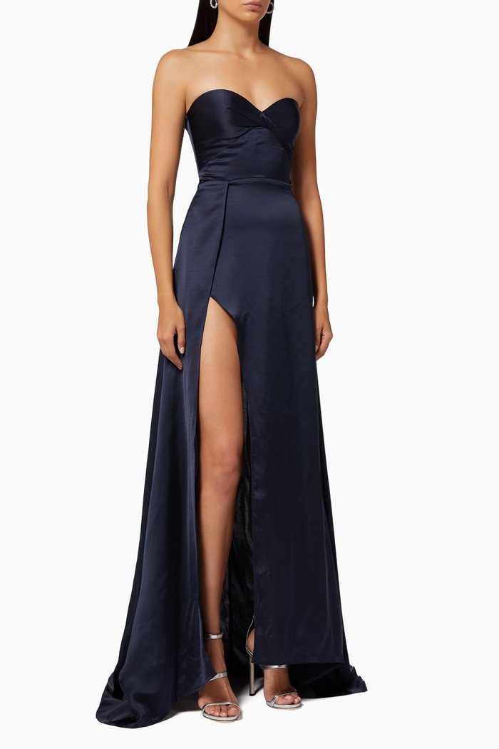 Magnolia Dress in Satin, Blue