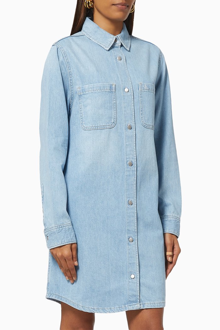 

Relaxed Denim Shirt Dress in Cotton, Blue