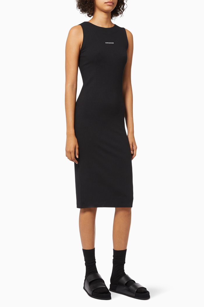 

Rib-knit Bodycon Dress, Black