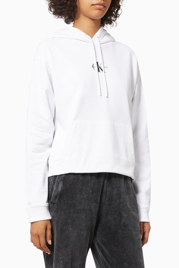 

Cropped Monogram Hoodie in Organic Cotton, White