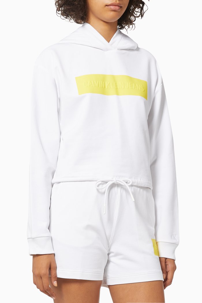 

Hero Embossed Logo Hoodie in Cotton Terry, White