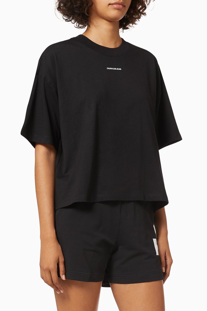 

CK Micro Logo Boyfriend T-shirt in Organic Cotton, Black