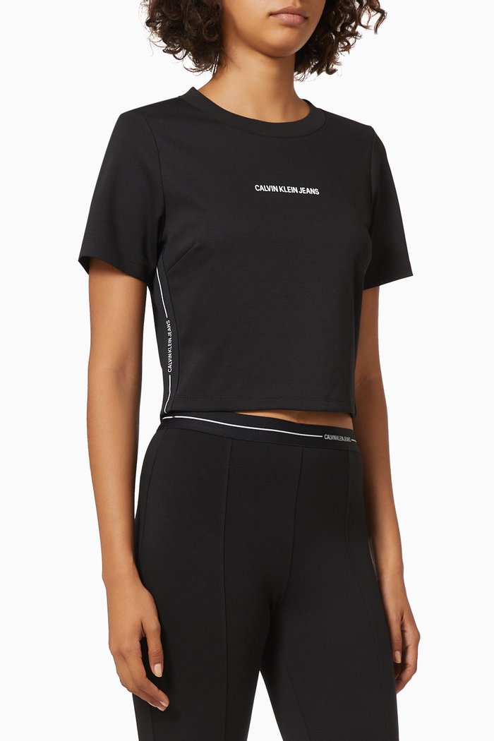 

CK Logo Tape T-shirt in Milano Jersey, Black