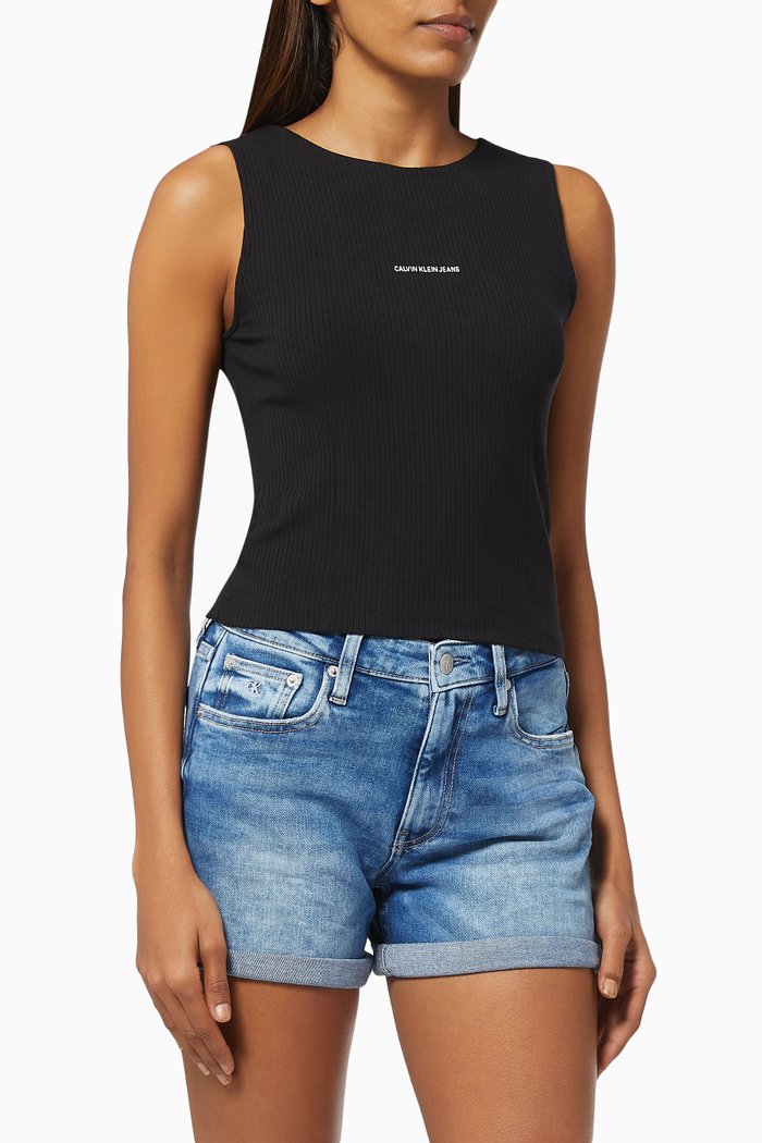

Rib-knit Cropped Top, Black