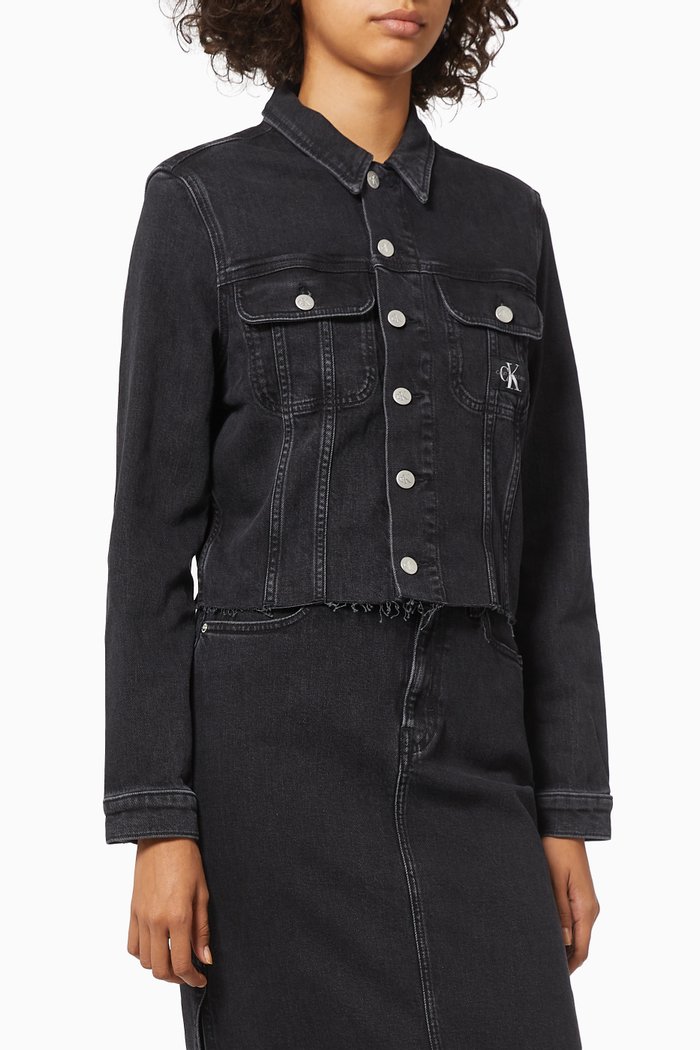 

Cropped Denim Jacket in Stretch Cotton, Black