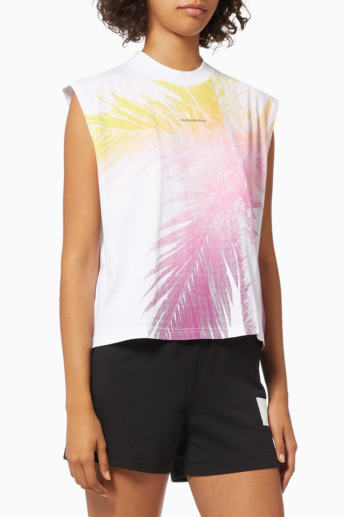 

Palm Tree Muscle T-shirt in Cotton Jersey, White