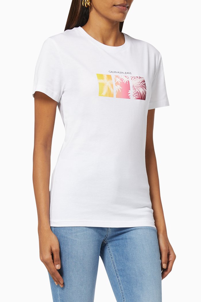 

Palm Print T-shirt in Organic Cotton, White