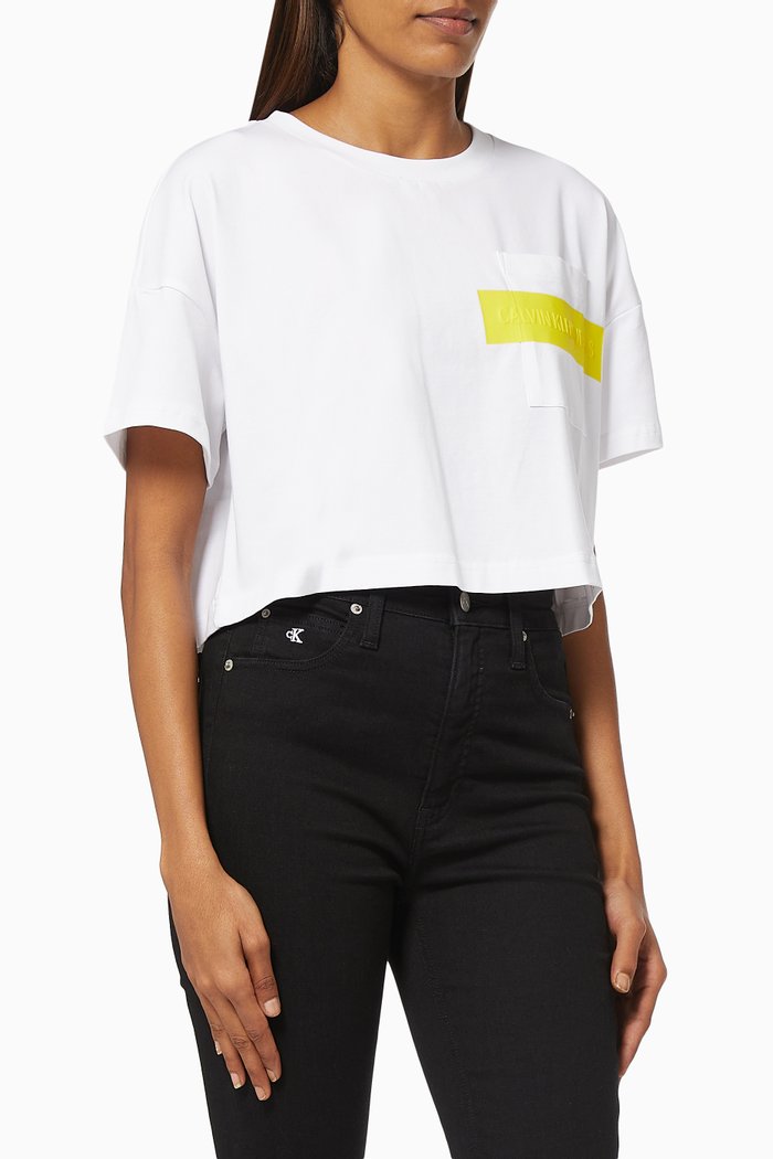 

Cropped Embossed Logo T-shirt in Cotton, White