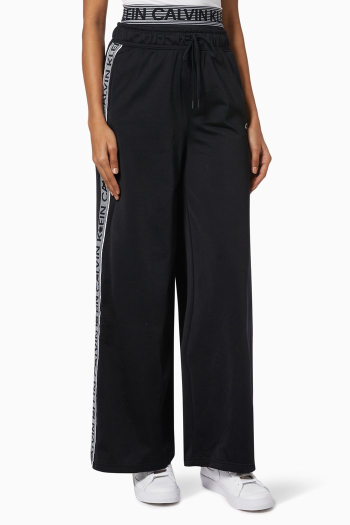 

Logo Tape Wide Leg Jogger Pants in Brushed Tricot, Black
