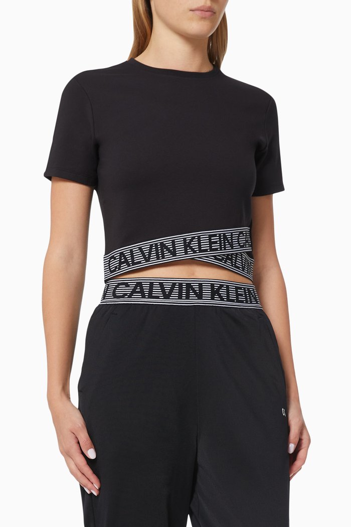 

Cropped Gym T-shirt in Technical Stretch Blend, Black