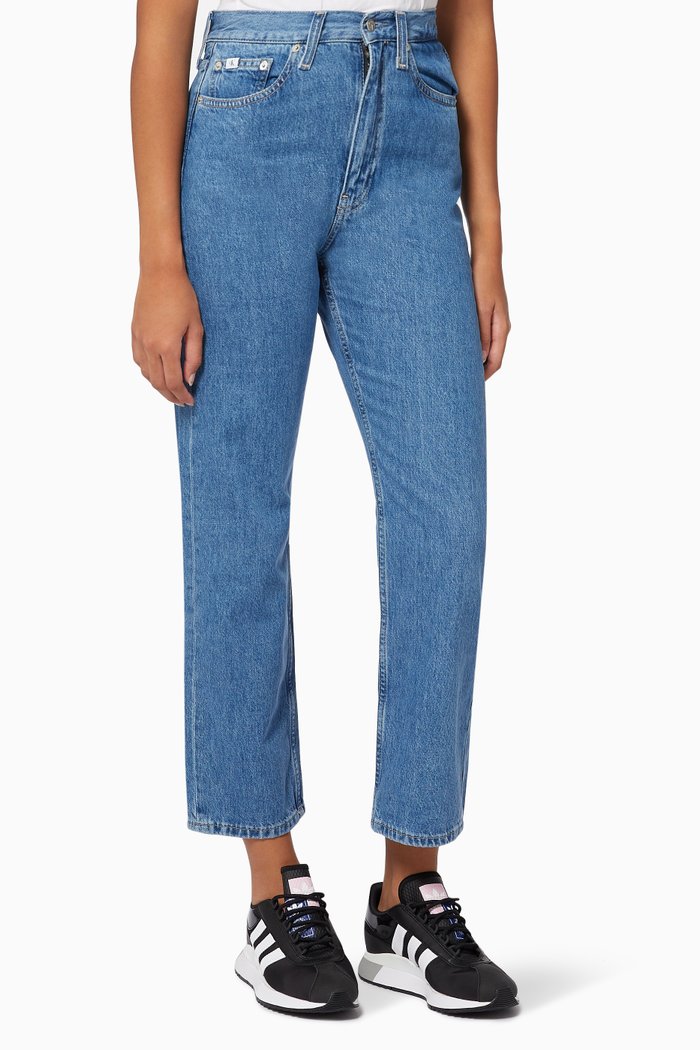 

High Rise Straight Ankle Jeans in Denim, Blue