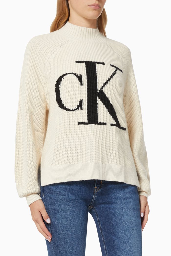 

Relaxed Monogram Sweater in Wool Blend, Neutral