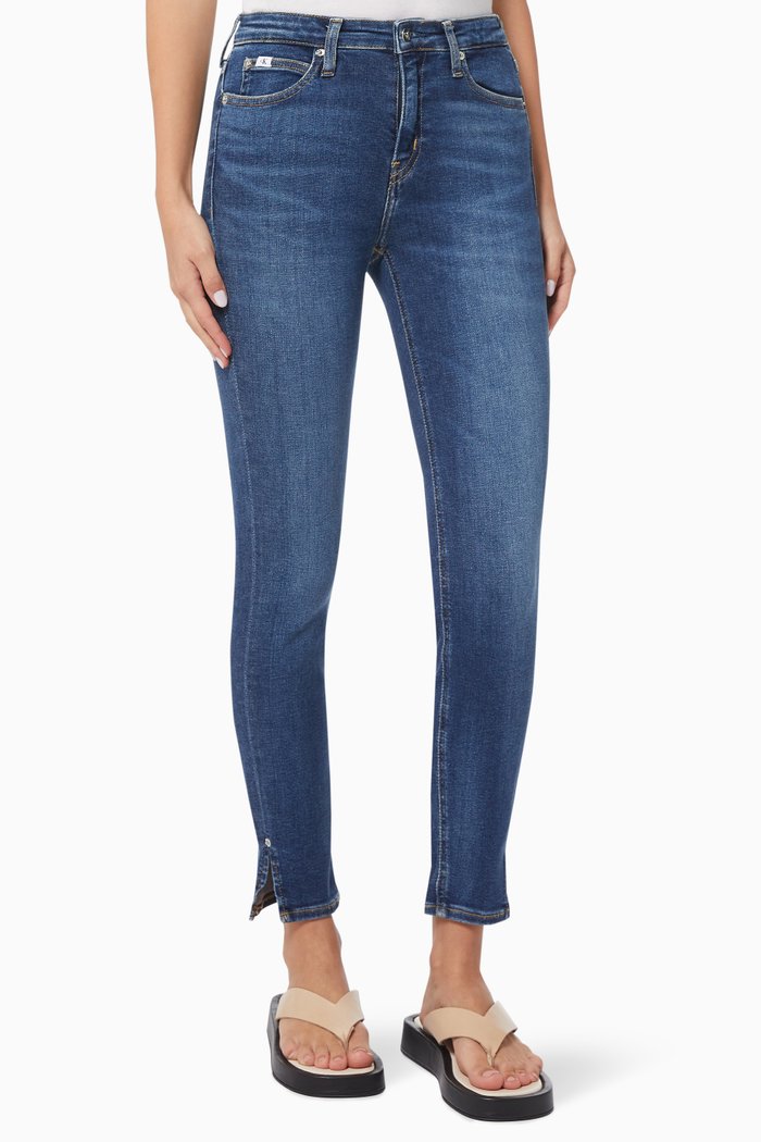 Mid Rise Skinny Ankle Jeans in Denim, Blue