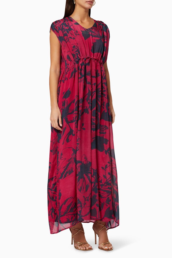 

Floral Kaftan Dress in Chiffon, Red