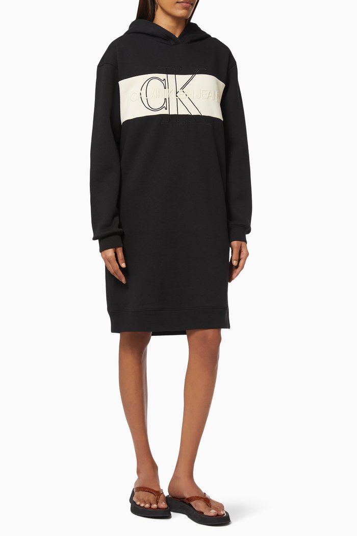 

Monogram Blocking Hoodie Dress in Cotton, Black