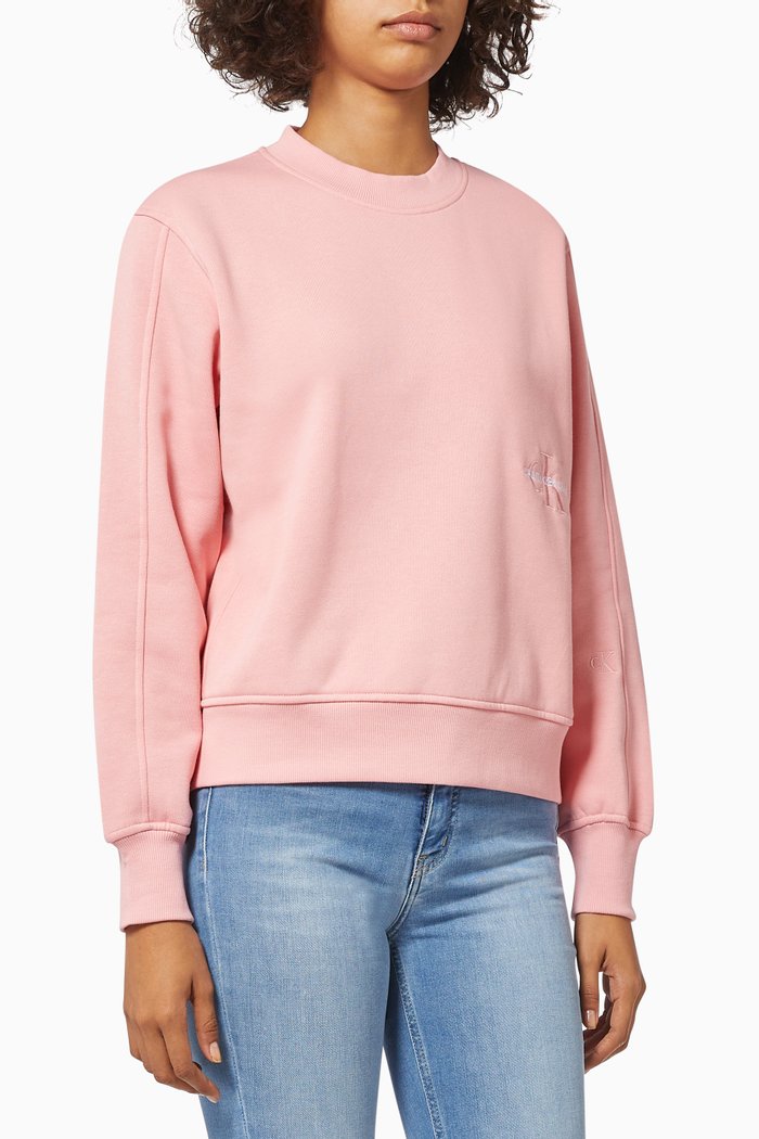 

Off-placed Monogram Sweatshirt in Organic Cotton Blend, Pink