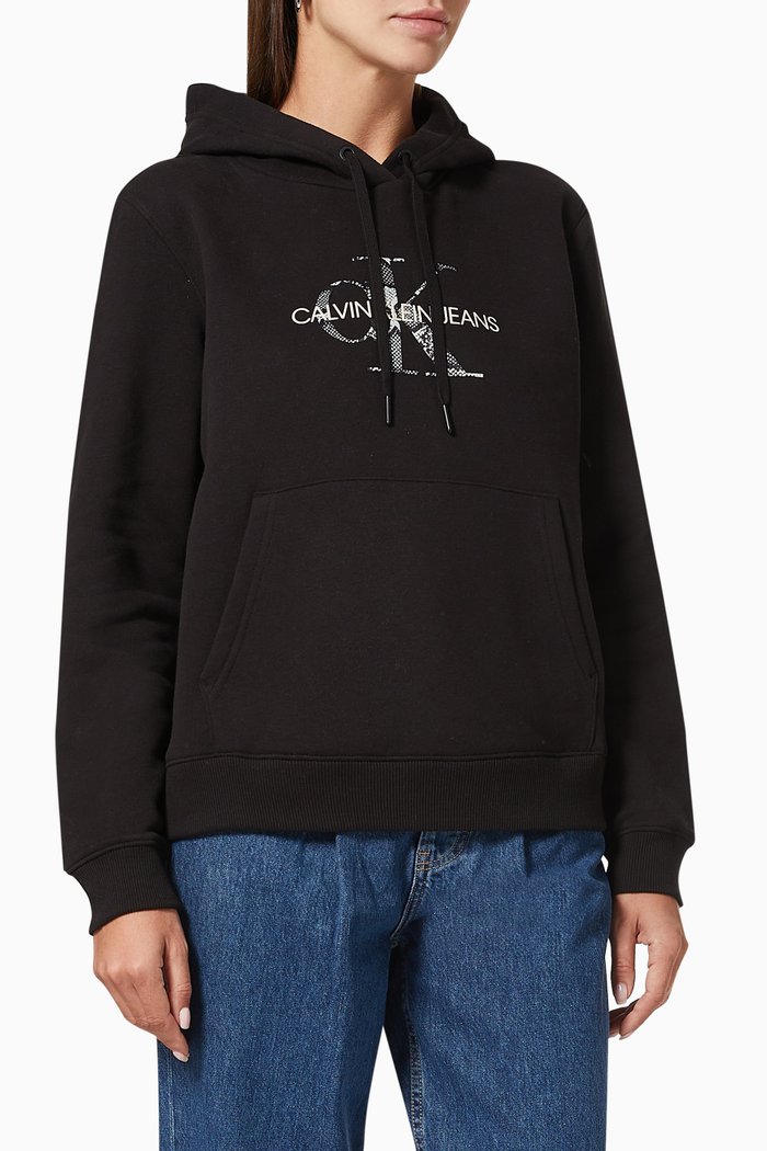 

CK Reptile Monogram Hoodie in Jersey, Black