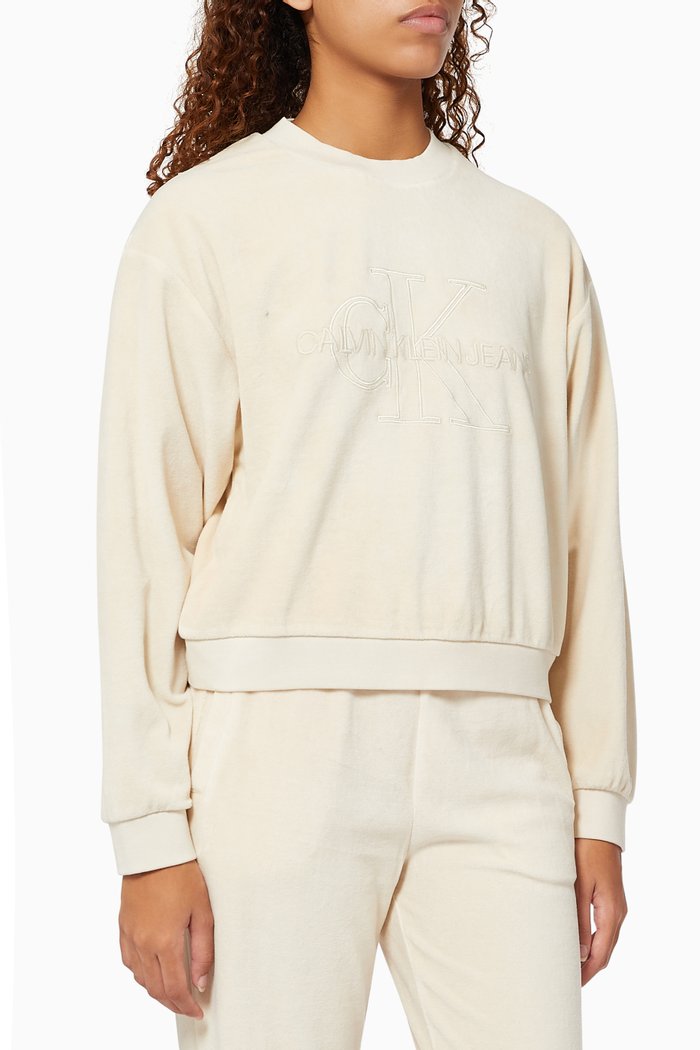 Washed Sweatshirt in Velvet, White