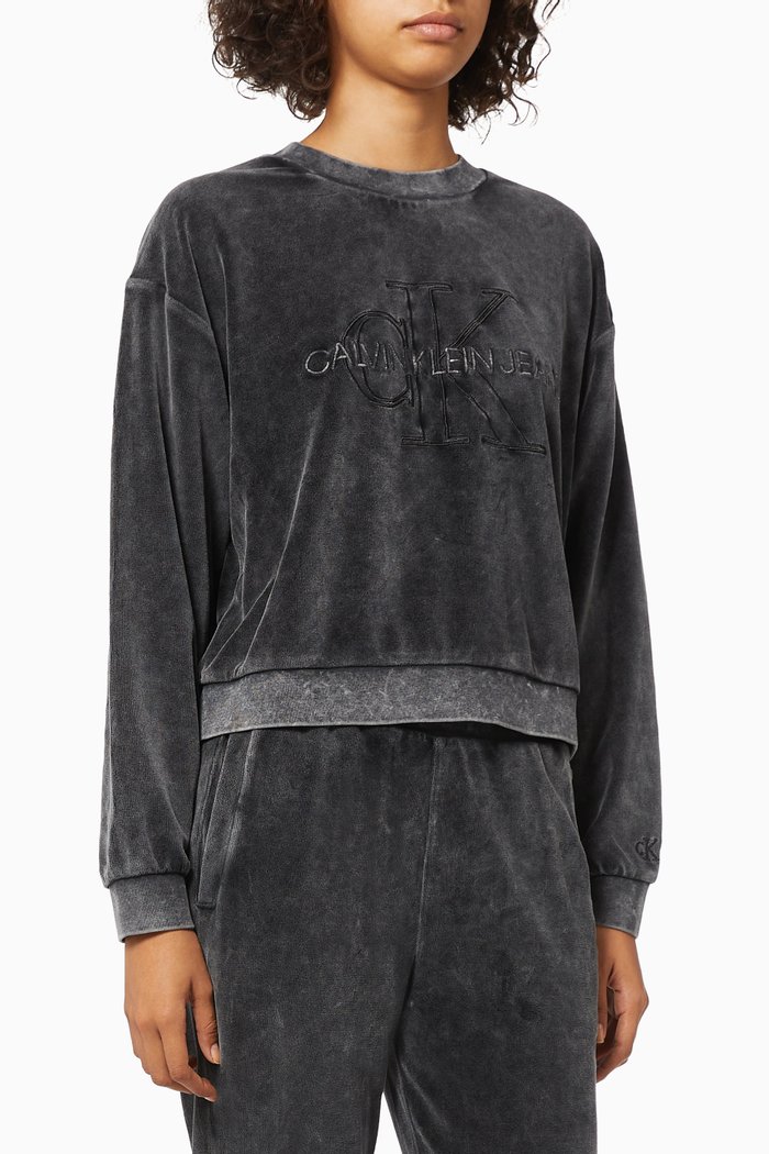 

Washed Velvet Sweatshirt in Cotton Blend, Black