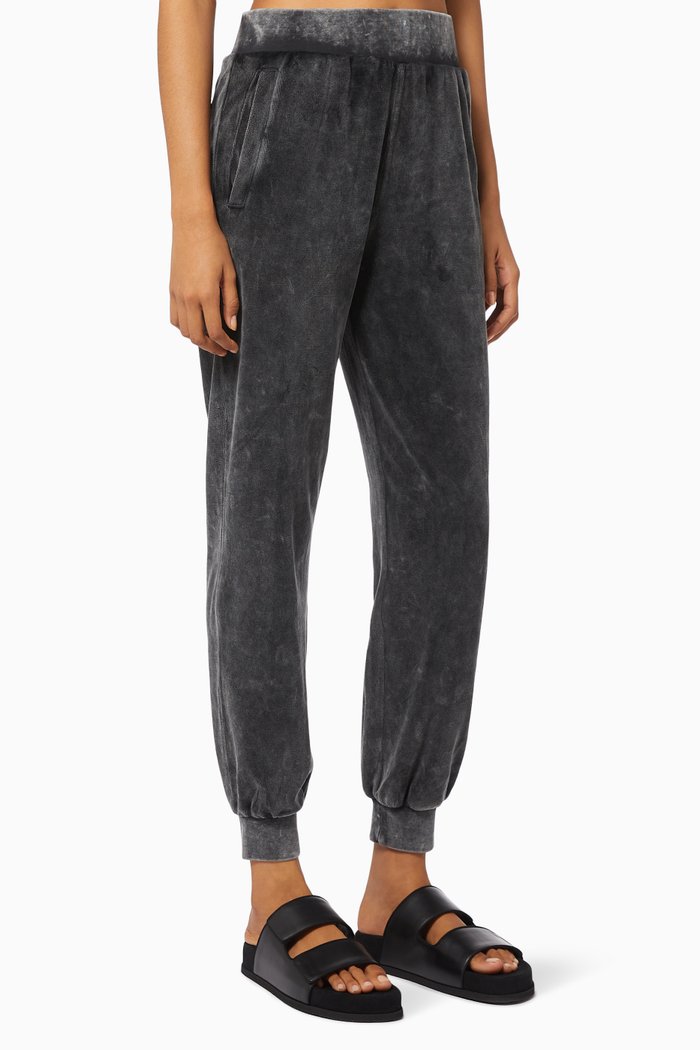 

Washed Velvet Joggers in Cotton Blend, Black