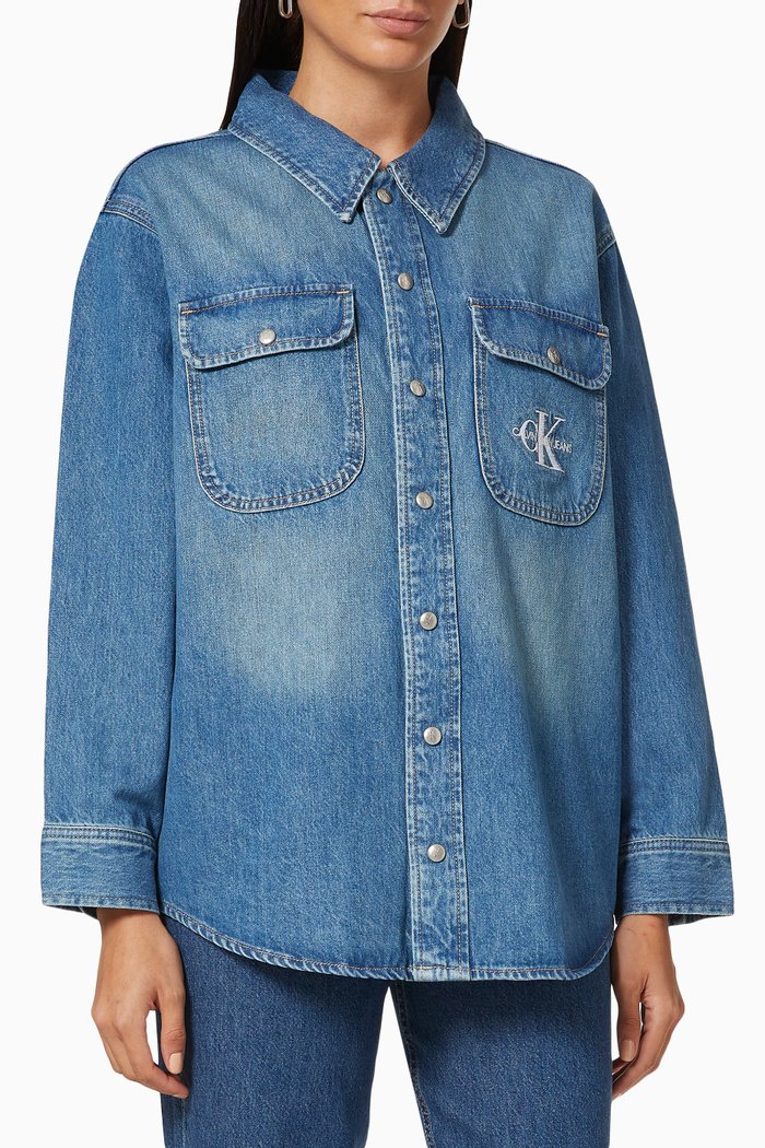

CK Monogram Overshirt in Denim, Blue