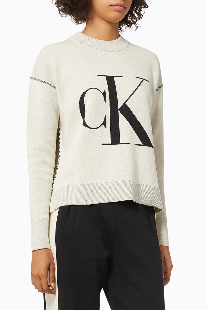 

Relaxed Monogram Jumper in Combed Cotton, White