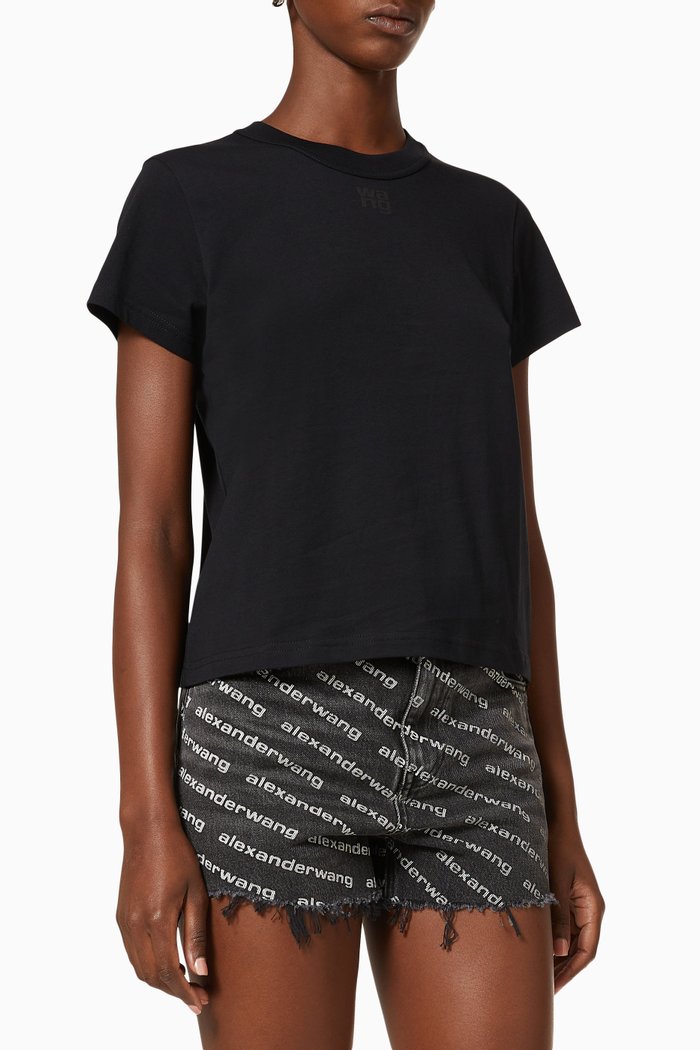 

Puff Logo Shrunken T-shirt in Cotton Jersey, Black