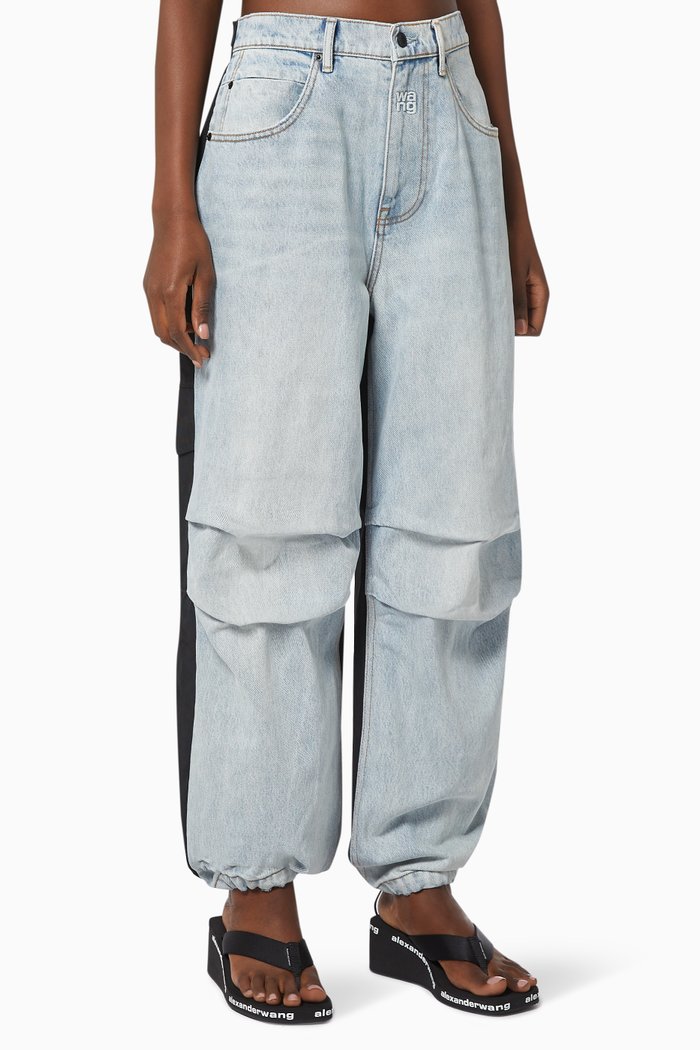 

Hybrid Cargo Jeans in Denim & Nylon, Blue