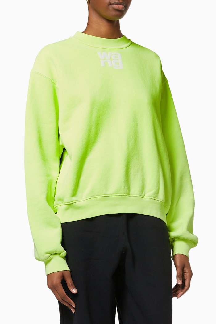 

Puff Logo Sweatshirt in Structured Cotton Terry, Yellow