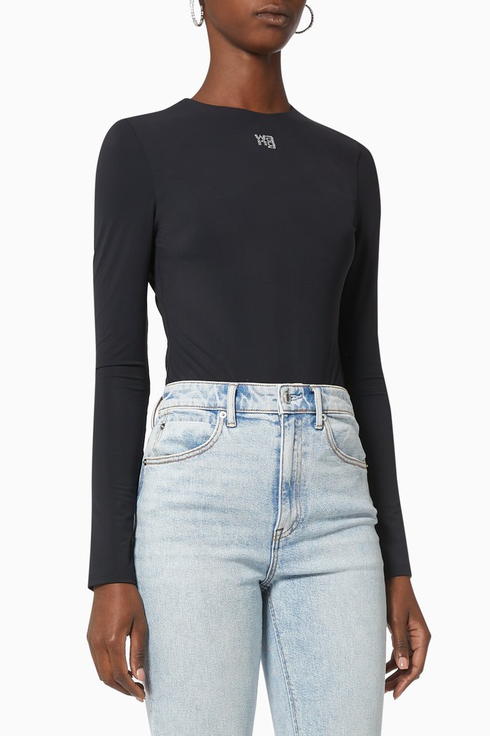 

Crystal Logo Bodysuit in Jersey, Black