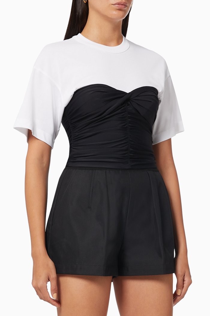 

Ruched Hybrid Top in Cotton & Spandex, Black