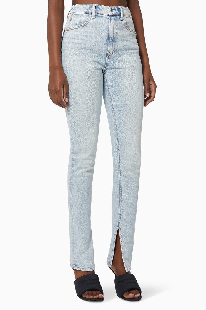

Stovepipe Jeans in Cotton Denim, Blue