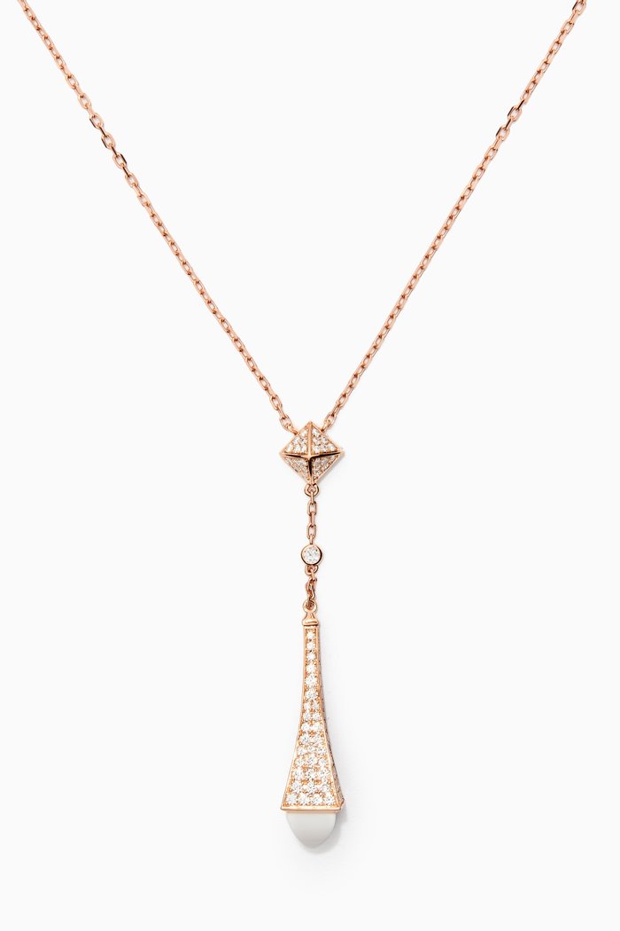 

Cleo Diamond Teardrop Pendant Necklace with White Agate in 18kt Rose Gold