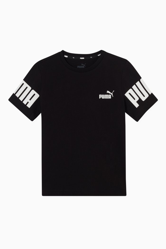

Puma Power Colour Block T-shirt in Cotton Jersey, Black