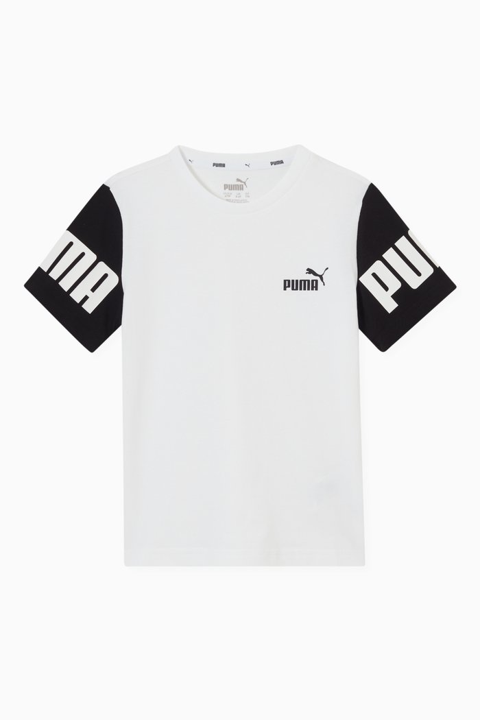 Puma Power Colour Block T-shirt in Cotton Jersey, White