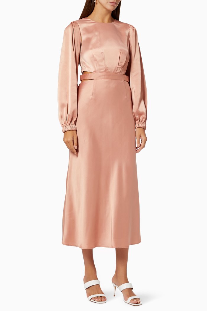 

Luxuriant Sleeve Midi Dress in Satin, Neutral