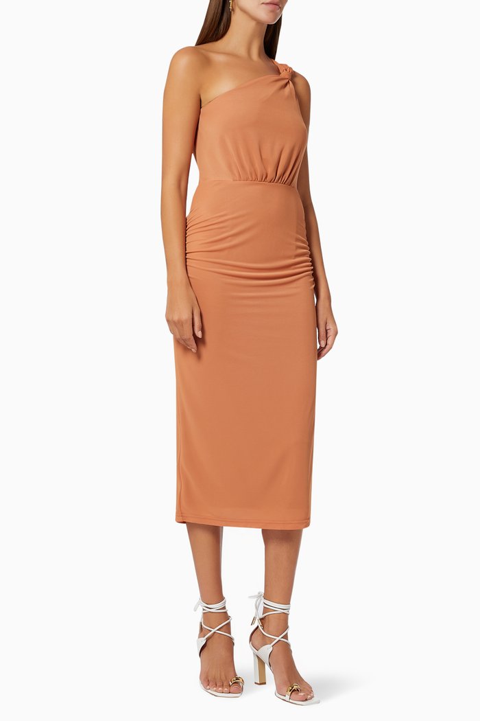 

Avail Knot Midi Dres in Jersey, Orange