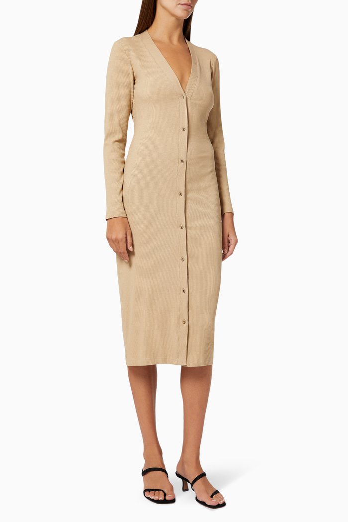 Instinct Cardi Midi Dress in Ribbed Jersey, Neutral