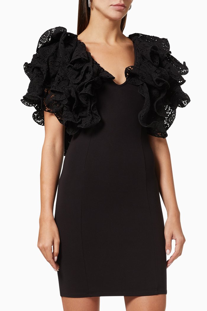 

Carmen Tiered Mini Dress in Organic Cotton, Black