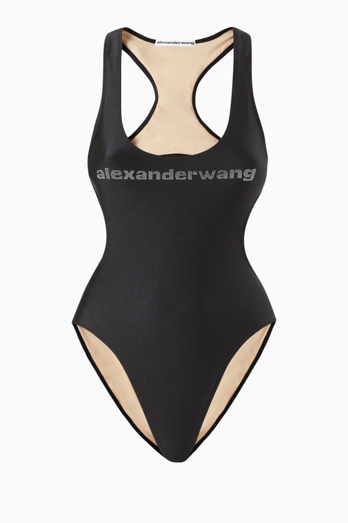 

Crystal Logo Swimsuit in Active Stretch Fabric, Black