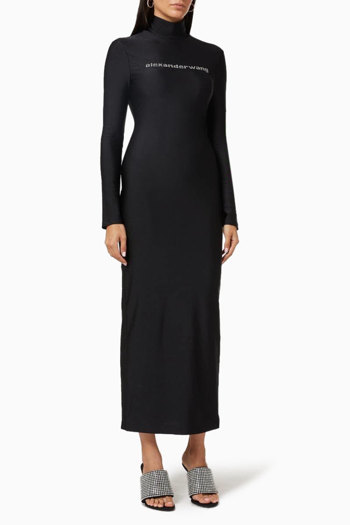 

Diamante Logo Turtle Neck Dress, Black