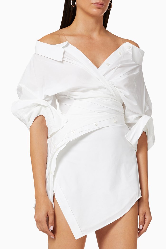 

Deconstructed Shirt Dress in Cotton, White