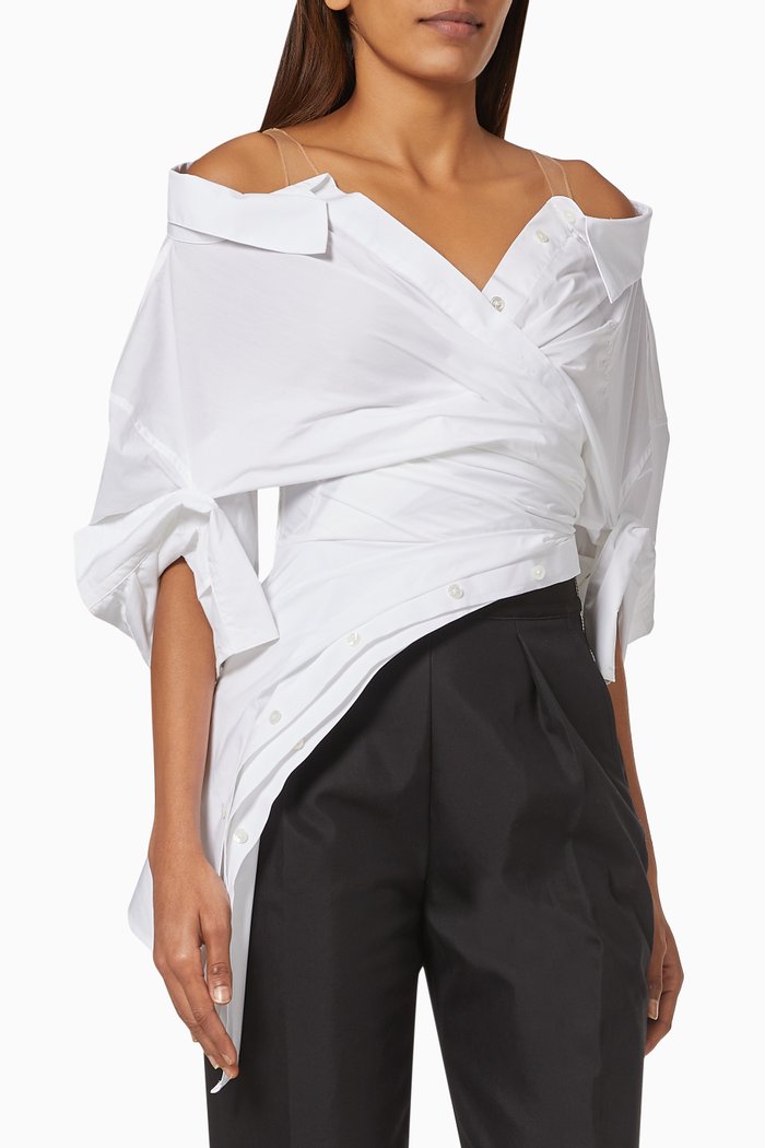 

Deconstructed Top in Crushed Cotton Blend, White