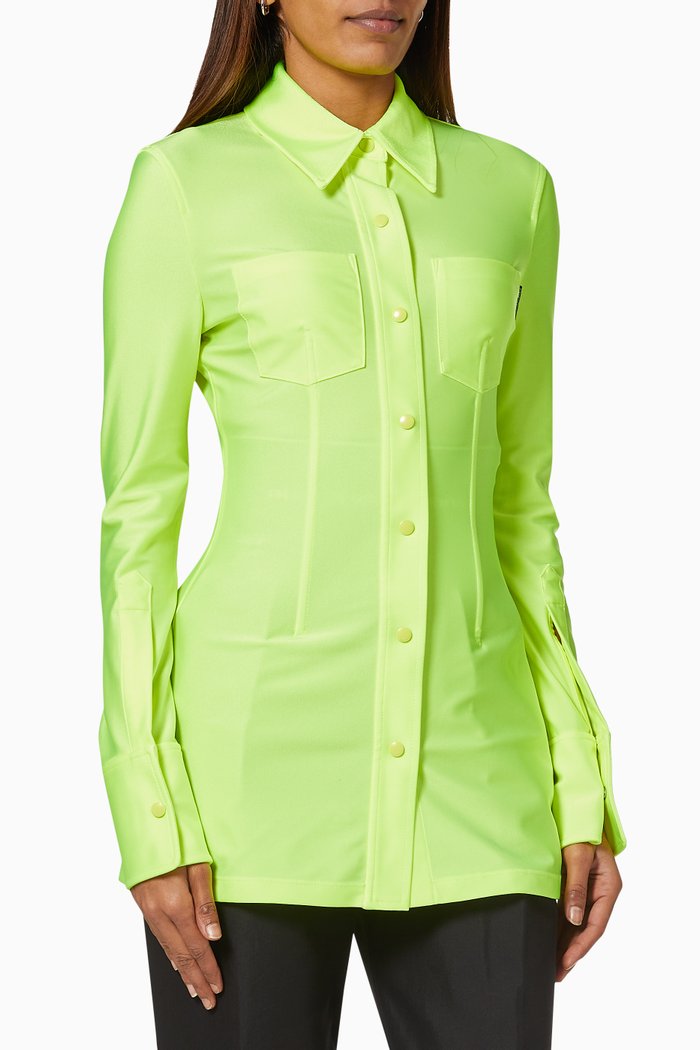Long Sleeve Snap Front Shirt in Active Stretch Blend, Yellow