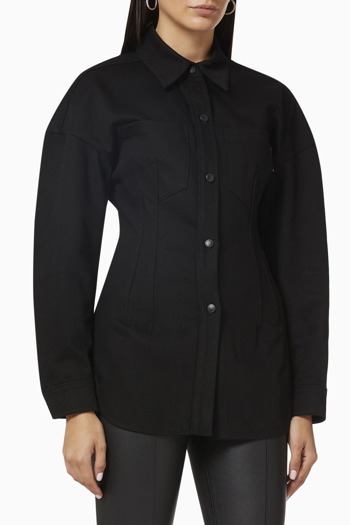

Structured Shirt in Cotton Denim, Black