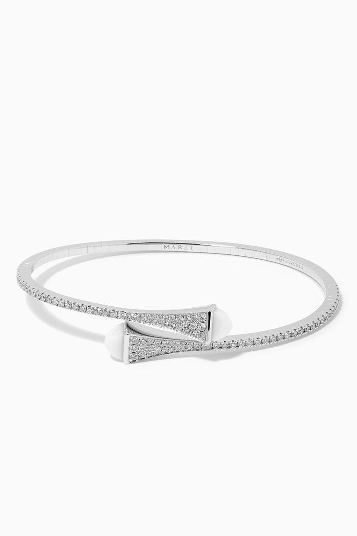 

Cleo Diamond Midi Slip-on Bracelet with White Agate in 18kt White Gold, Silver