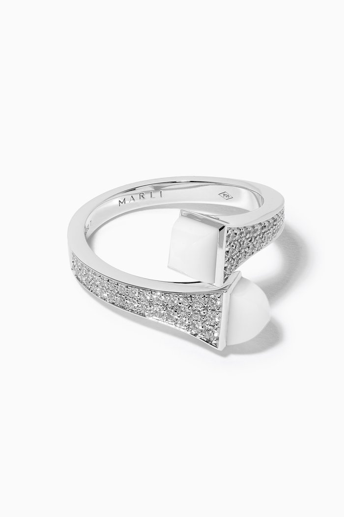 

Cleo Diamond Midi Ring with White Agate in 18kt White Gold, Silver