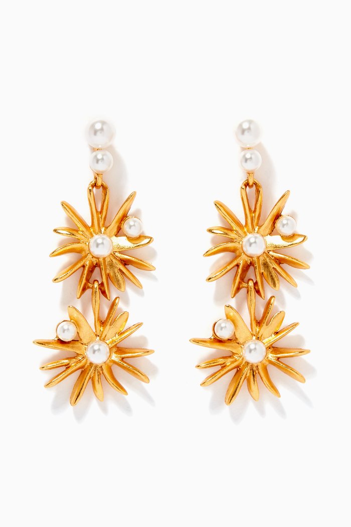 

Gold Tone Classic Pearl Starburst Drop Earrings