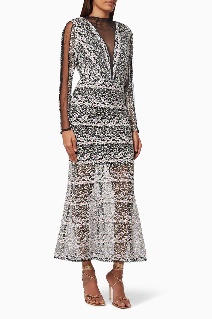 Heyday Dress in Embroidered Mesh, Multicolour