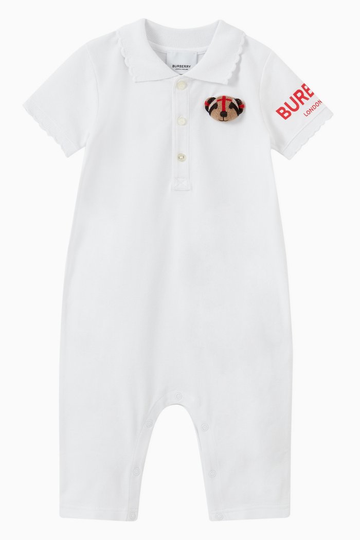 Thomas Bear Playsuit in Cotton Piqué, White